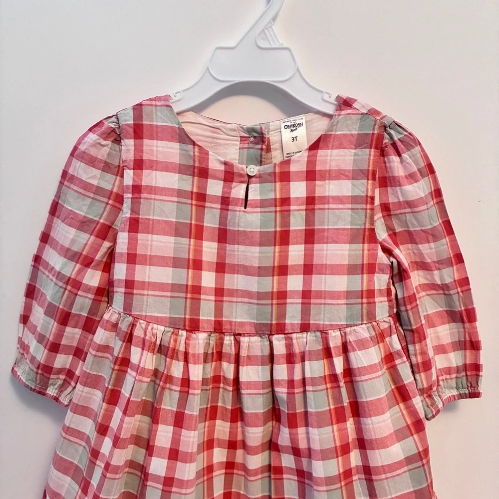 OshKosh B'gosh Toddler Girl’s Plaid Long Sleeve Dress Red/ Cream Size 3T